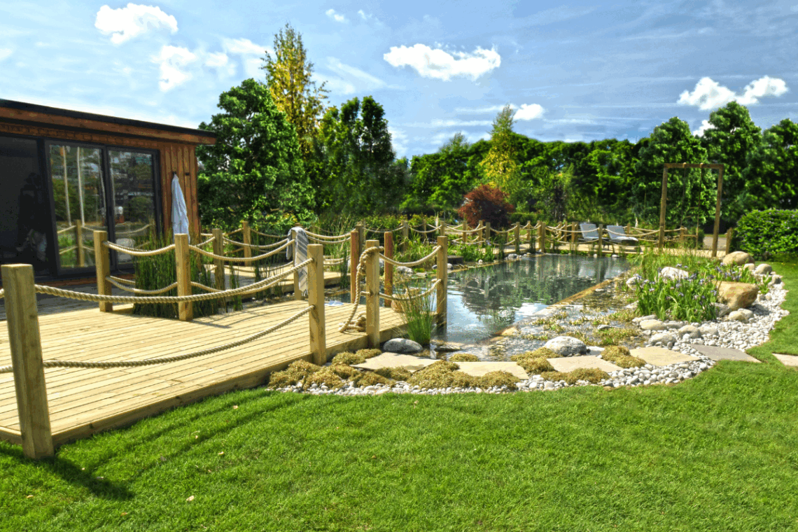sauna next to swimming pond